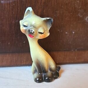 VTG 1960s Long Neck Mod Siamese Cat‎ Figurine Sleepy Eyes Japan Airbrushed MCM